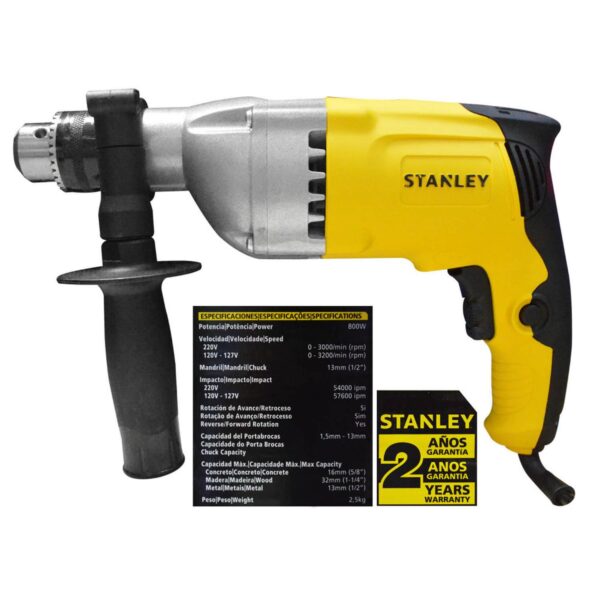 TALADRO STANLEY PERCUTOR 1/2 800W (STDH8013KA-B3) + ACCESORIOS