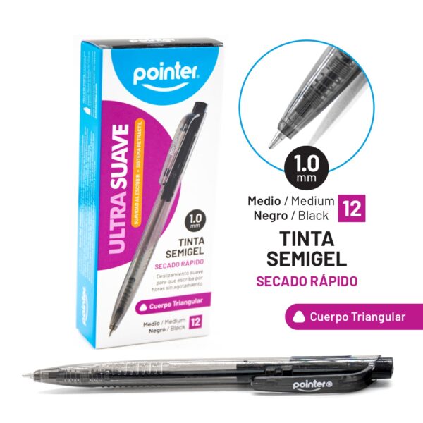 BOLIGRAFO SEMIG 1MM RET NGO 12PZ POINTER(BP-3010-N)