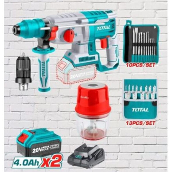 TALADRO ROTOMARTILLO 20V INCLUYE 2 BATERIAS, 1 CARGADOR Y SET DE BROCAS TOTAL (UTOSLI23031)