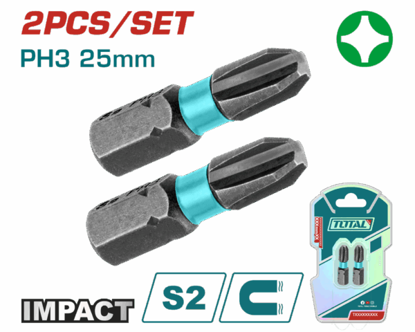 PUNTAS TALADRO IMANTADA PH3 25MM (+) (+) JUEGO X 2 PZS INDUSTRIAL SUPER TOTAL (TACIM71PH325)
