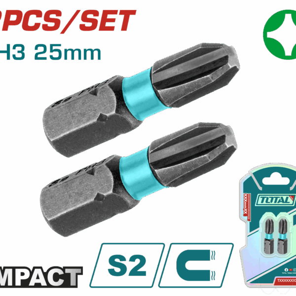 PUNTAS TALADRO IMANTADA PH3 25MM (+) (+) JUEGO X 2 PZS INDUSTRIAL SUPER TOTAL (TACIM71PH325)