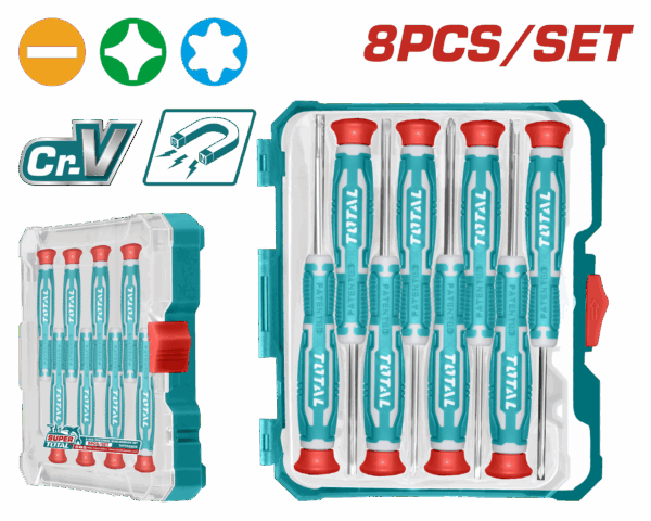 JUEGO DESTORNILLADORES X 8PCS DE PRECISION PUNTA INMANTADA INDUSTRIAL SUPER TOTAL (THT250826)