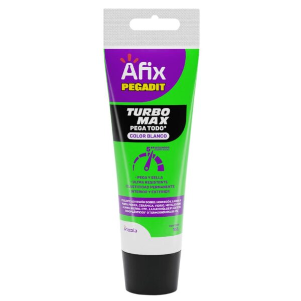 SILICONA Y SELLADOR ELASTICO TURBO MAX AFIX PEGADIT BLANCO 165 G (PEGA TODO)