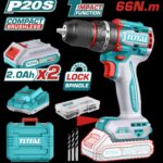 TALADRO INALAMBRICO PERCUTOR 1/2" 66NM 20V CAJA PLASTICA INCLUYE 2 BATERIAS 20V, 1 CARGADOR Y ACCESORIOS INDUSTRIAL SUPER TOTAL (UTIDLI20668)
