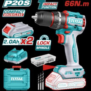 Taladro Inalambrico Percutor 1/2" 66NM 20V Caja Plastica Incluye 2 Baterias 20V, 1 Cargador y Accesorios Industrial Super Total (UTIDLI20668)
