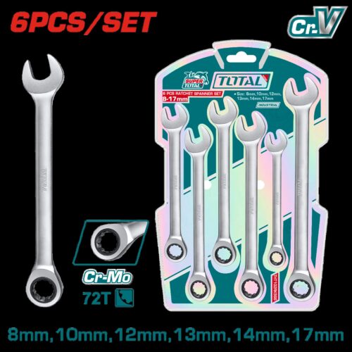 LLAVE MIXTA CON RACHE 8-17MM JUEGO X 6 PCS (THT102RK566)