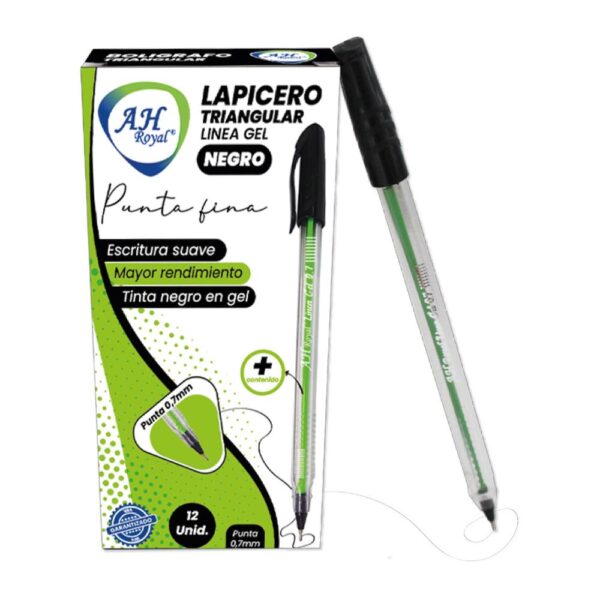 BOLIGRAFO AH ROYAL LINEA GEL 0.7 TRIANGULAR NEGRO PQTE X 12 [PAC70195-2050]