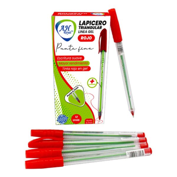 BOLIGRAFO AH ROYAL LINEA GEL 0.7 TRIANGULAR ROJO PQTE X 12 [PAC70631-2051]