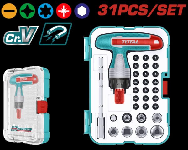 JUEGO DE DESTORNILLADORES PUNTAS INTERCAMBIABLES X 31 PZS SUPER TOTAL (TACSD30316)