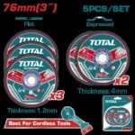 JUEGO DE DISCOS DE CORTE Y DESBASTE 3" X 5 PCS (3 DE CORTE Y 2 DE DESBASTE) SUPER TOTAL (TAC303768)