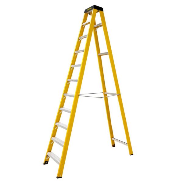 ESCALERA TIJERA 10 PELDAÑOS EN FIBRA DE VIDRIO CAP 150 KILOS USO INDUSTRIAL UDUKE CON PLATAFORMA (HT3187)