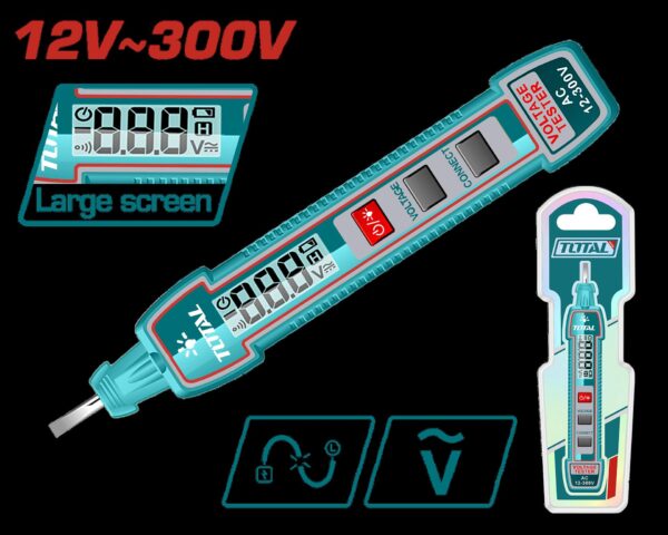 PROBADOR DE CORRIENTE DIGITAL 12V - 300V  INDUSTRIAL SUPER  TOTAL (THTS33001)