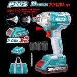 PISTOLA IMPACTO INALAMBRICA 1/2 20V 230NM INCLUYE 2 BATERIAS 1 CARGADOR COPAS DE 171921 Y PUNTA DESTORNILLADOR TOTAL(UTIWLI20236)
