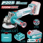 Pulidora Inalambrica 4 1/2 Industrial 20 V 1200W Incluye Bateria 4.0 Ah, Cargador y 10 Discos, Motor sin Escobillas Industrial Super Total (UTAGLI2211531)