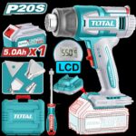 PISTOLA CALOR INALAMBRICA  20V CON TEMPERATURA AJUSTABLE PANTALLA LCD INCLUYE 4 BOQUILLAS 1 BATERIA 5.0AH Y 1 CARGADOR INDUSTRIAL SUPER TOTAL (UTBLI20035)
