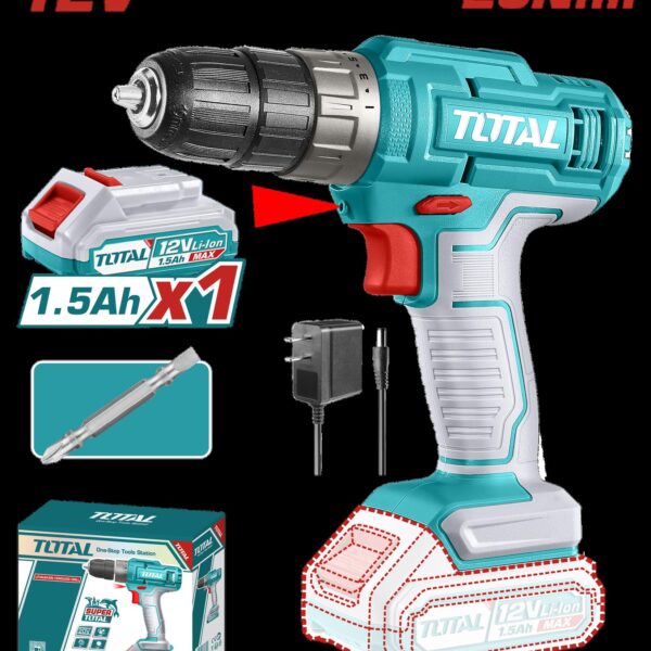 TALADRO INALAMBRICO  1/32-3/8  12V 20 N.M INCLUYE 1 BATERIA DE 1.5AH SUPER TOTAL (UTDLI1218)