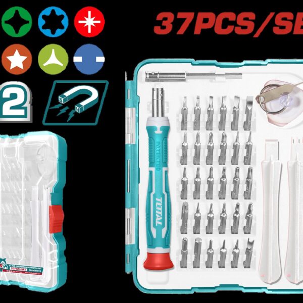 JUEGO DE DESTORNILLADORES PUNTAS INTERCAMBIABLES  IMANTADAS X 37 PZS TOTAL (TACSD30376)