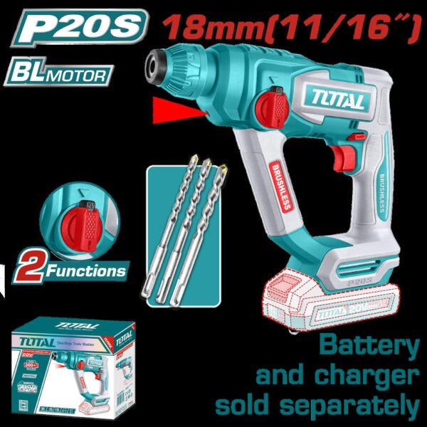 TALADRO INALAMBRICO ROTOMARTILLO SDS PLUS 11/16 BATERIA Y CARGADOR NO INCLUIDO SUPER TOTAL  (TRHLI20188)