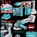 COMBO INALAMBRICO 20V  X 3 PZS TALADRO ATORNILLADOR INALAMBRICO 1/2 66 NM +  PULIDORA INALAMBRICA 4 1/2 + TALADRO ROTOMARTILLO SDS PLUS  4.5 JULES  INLCUYE 2 BATERIAS 5.0AH , 1 CARGADOR , 10 DISCOS DE CORTE Y 47 ACCESORIOS INDUSTRIAL SUPER TOTAL (UTOSLI241183)