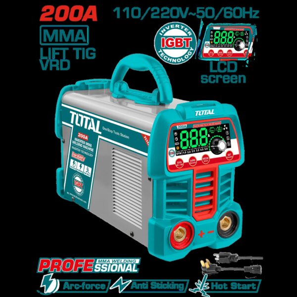 SOLDADOR INVERSOR DIGITAL 200A (MMA-LIFT TIG-VRD) 110-220V INDUSTRIAL SUPER TOTAL (UTW2200691)