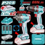 COMBO INALAMBRICO TALADRO 1/2" 66 NM + PISTOLA IMPACTO 1/2" 20V 400 N.M INCLUYE 2 BATERIAS 2.0AH , 1 CARGADOR Y ACCESORIOS SUPER TOTAL (UTCKLI20275)