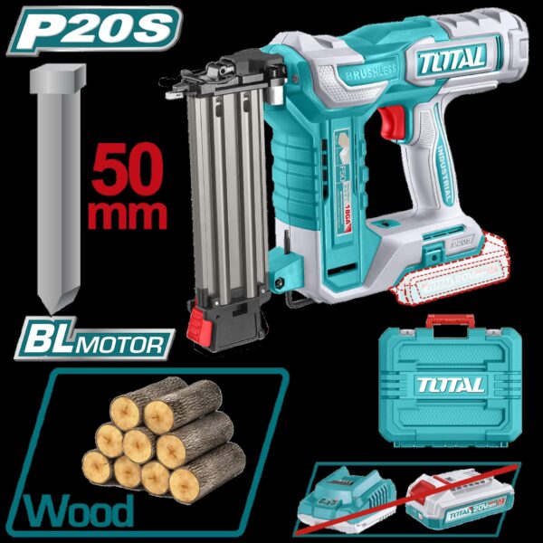 CLAVADORA INALAMBRICA 50MM 20V NO INCLUYE BATERIA Y CARGADOR INDUSTRIAL SUPER  TOTAL (TCBNLI5005)