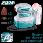 LIJADORA DE PALMA ORBITAL  ROTATIVA   INALAMBRICA 20V 12000 RPM INCLUYE 9 LIJAS INDUSTRIAL  SUPER  TOTAL (TPSLI2014)