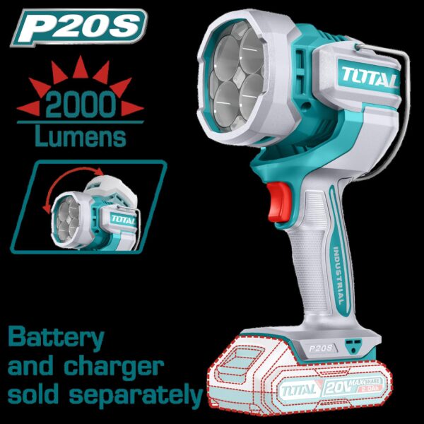 LAMPARA DE TRABAJO INALAMBRICA 2000 LUMENES 20V BATERIA Y CARGADOR NO INCLUIDO  INDUSTRIAL SUPER TOTAL (TWLI2088)