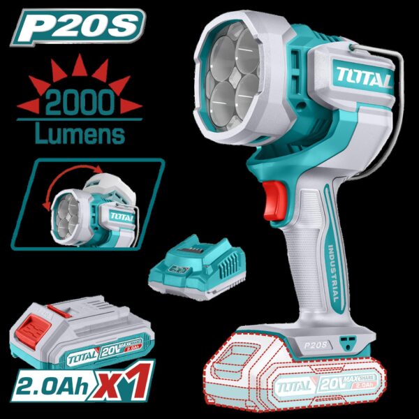 LAMPARA DE TRABAJO INALAMBRICA 2000 LUMENES 20V INCLUYE BATERIA 2,0AH  Y CARGADOR INDUSTRIAL SUPER TOTAL (UTWLI20881)