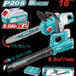 JUEGO DE MOTOSIERRA Y SOPLADORA INALAMBRICA 20V INCLUYE 2 BATERIAS 5,0 AH Y CARGADOR DOBLE INDUSTRIAL SUPER TOTAL (UTOSLI240463)