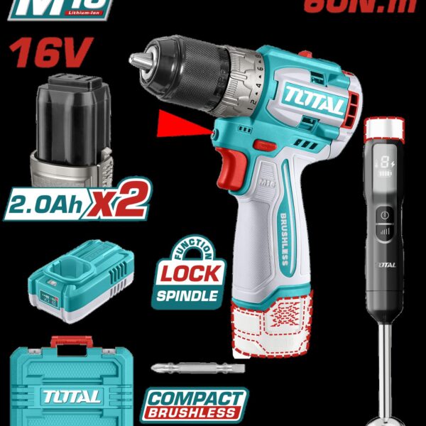 TALADRO INALAMBRICO 1/2 16V 60NM INCLUYE 2 BATERIAS 2,0AH + CARGODOR  + BATIDORA DE MANO INDUSTRIAL SUPER TOTAL (UTCKLI1628)