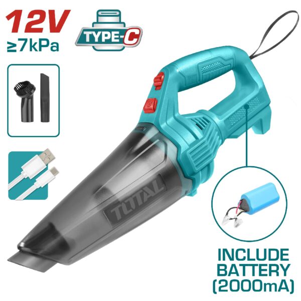 ASPIRADORA DE MANO RECARGABLE 12V,  CAPACIDAD 0,5L SUPER TOTAL (TVLI2026)