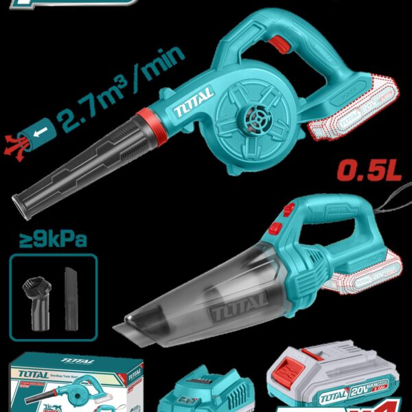 COMBO INALAMBRICO 20V SOPLADORA INALAMBRICA +  ASPIRADORA DE MANO 0,5L INCLUYE 1 BATERIA 2.0AH SUPER TOTAL (UTOSLI240998)