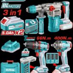 COMBO INALAMBRICO 20V TALADRO ATORNILLADOR 1/2" 66 NM + PISTOLA IMPACTO 1/2" 400 NM + TALADRO ROTOMARTILLO SDS PLUS 4.5 JULES INCLUYE 2 BATERIA 5.0AH ,1 CARGADOR Y ACCESORIOS INDUSTRIAL SUPER TOTAL (UTCKLI20638)