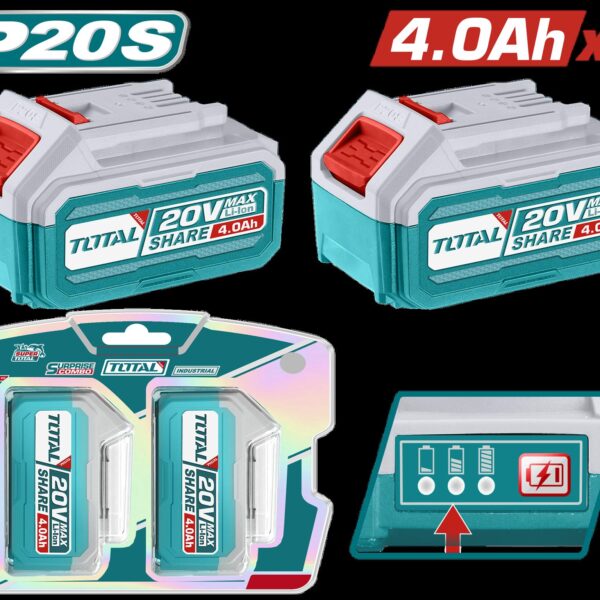 KIT DE 2 BATERIAS 4.0AH 20V ION LITHIUM  INDUSTRIAL SUPER TOTAL (TOSLI240312)