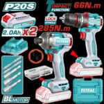 COMBO INALAMBRICO TALADRO 1/2" 66 NM + ATORNILLADOR DE IMPACTO 1/4" 20V 285 N.M INCLUYE 2 BATERIA 2.0AH , 1 CARGADOR Y ACCESORIOS INDUSTRIAL SUPER TOTAL (UTCKLI20277)