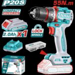 TALADRO ATORNILLADOR INALAMBRICO 1/2 20V 55NM INCLUYE 1 BATERIA DE 2.0AH, CARGADOR,47 ACCESORIOS TOTAL (UTDLI205582)