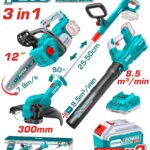COMBO INALAMBRICO 20V MOTOSIERRA INALAMBRICA 12" + GUADAÑADORA + SOPLADORA + 2 BATERIAS 4.0 AH Y CARGADOR INDUSTRIAL SUPER TOTAL (UTOSLI241189)