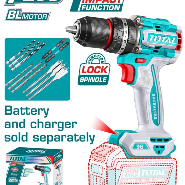 TALADRO INALAMBRICO 1/2 20V 96 N.M INCLUYE 11 PUNTA ACCESPRIOS BATERIA Y CARGADOR SE VENDE POR SEPARADO INDUSTRIAL SUPER TOTAL (TIDLI209681)