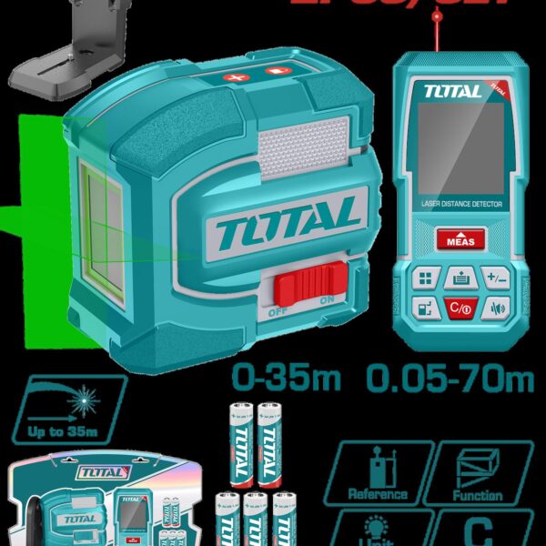 KIT DE NIVEL LASER 0-35M  LUZ VERDE  INDUSTRIAL (TLL156601) + MEDIDOR DE DISTANCIAS LASER 60MTS (TMT57026) SUPER TOTAL (TOSLL0401)