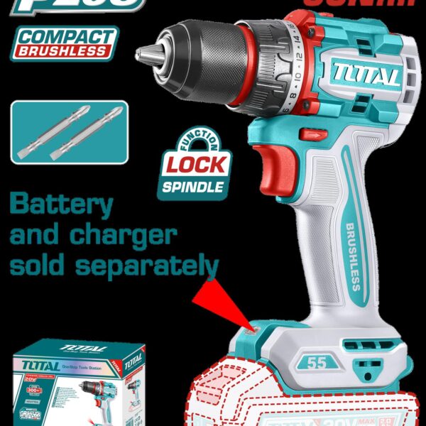 TALADRO INALAMBRICO 1/2" 20V 55 N.M CARGADOR Y BATERIA NO INCLUIDO SUPER TOTAL (TDLI205581)