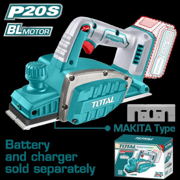 CEPILLO INALAMBRICO PARA MADERA 20V  INCLUYE GUIA Y LLAVE, BATERIA Y CARGADOR NO INCLUIDO INDUSTRIAL SUPER TOTAL (TRLI20401)