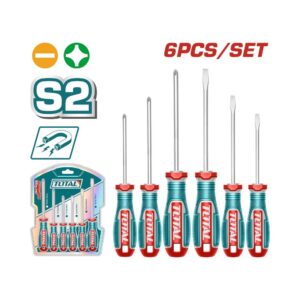 Juego Destornilladores x 6PZS (+)(-) + Destornillador con Puntas Intercambiales (20 Puntas) Industrial Super TOTAL(TKSDS2726)
