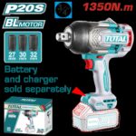 PISTOLA IMPACTO INALAMBRICA 3/4 20V 1350NM  INCLUYE 3 COPAS 27,30,32 MM, CARGADOR Y BATERIA SE VENDEN POR SEPARADO INDUSTRIAL SUPER TOTAL (TIWLI201351)