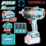 PISTOLA IMPACTO INALAMBRICA 3/4 20V 1350NM INCLUYE 2 (5.0 AH) BATERIAS 1 CARGADOR Y 3 COPAS 27,30,32 MM INDUSTRIAL SUPER TOTAL (UTIWLI20135)
