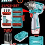 ATORNILLADOR DE IMPACTO INALAMBRICO 1/4 170NM 16V + 31 ACCESORIOS INCLUYE 2 BATERIAS (2.0AH) Y CARGADOR INDUSTRIAL SUPER TOTAL (UTOSLI241083)