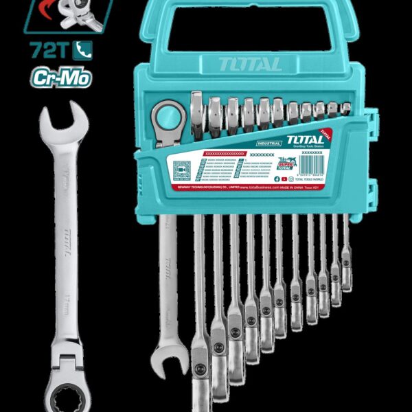 LLAVE MIXTA CON RACHE FLEXIBLE 8 - 19 MM JUEGO X 12 PZS  INDUSTRIAL SUPER TOTAL (THT102RK5126)
