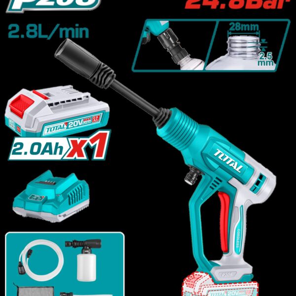 HIDROLAVADORA INALAMBRICA 20V PORTATIL  INCLUYE 1 BATERIA 2.0 AH Y CARGADOR SUPER TOTAL (UTPWLI20362)