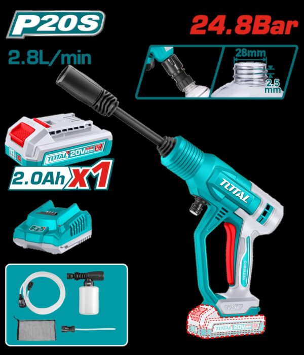 HIDROLAVADORA INALAMBRICA 20V PORTATIL  INCLUYE 1 BATERIA 2.0 AH Y CARGADOR SUPER TOTAL (UTPWLI20362)