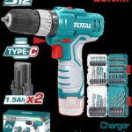 TALADRO INALAMBRICO 3/8 12V 20NM INCLUYE 2 BATERIA DE 2.0 AH + PUNTA TALADRO Y BROCA INDUSTRIAL SUPER TOTAL (UTOSLI241197)
